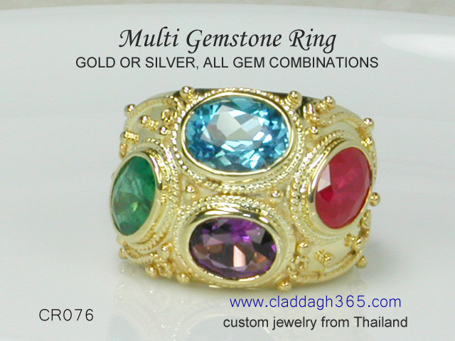 multi stone ring with ruby