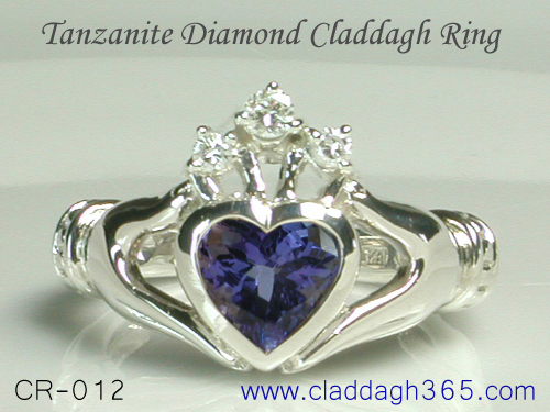 december birthstone tanzanite and diamond claddagh ring