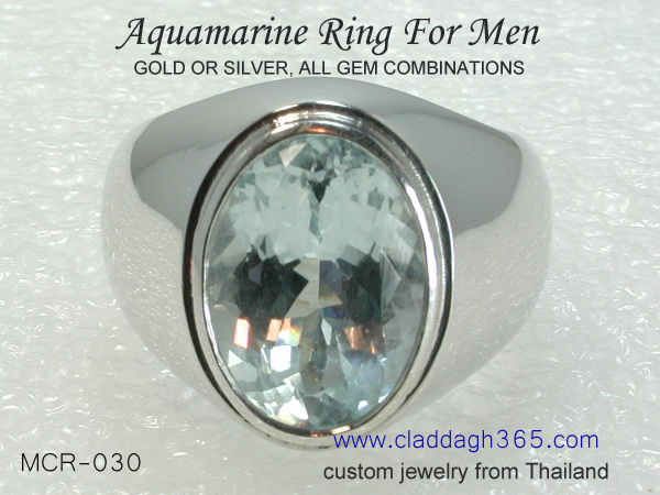 men's aquamarine ring gold or 925 silver