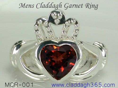 men's garnet gemstone ring claddagh