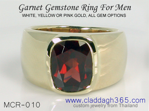 mens garnet ring gold or 925 silver