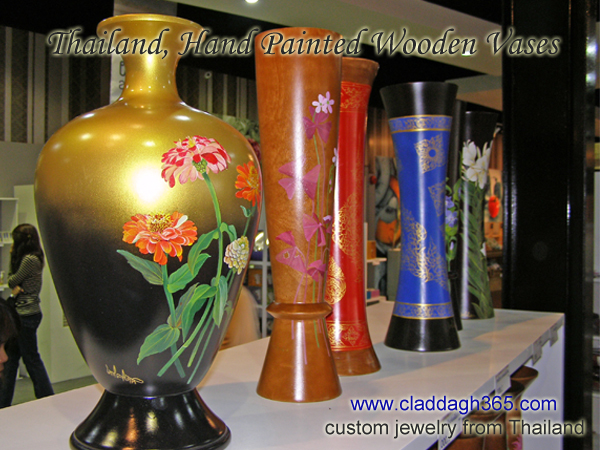 thai pottery wooden handpainted vases